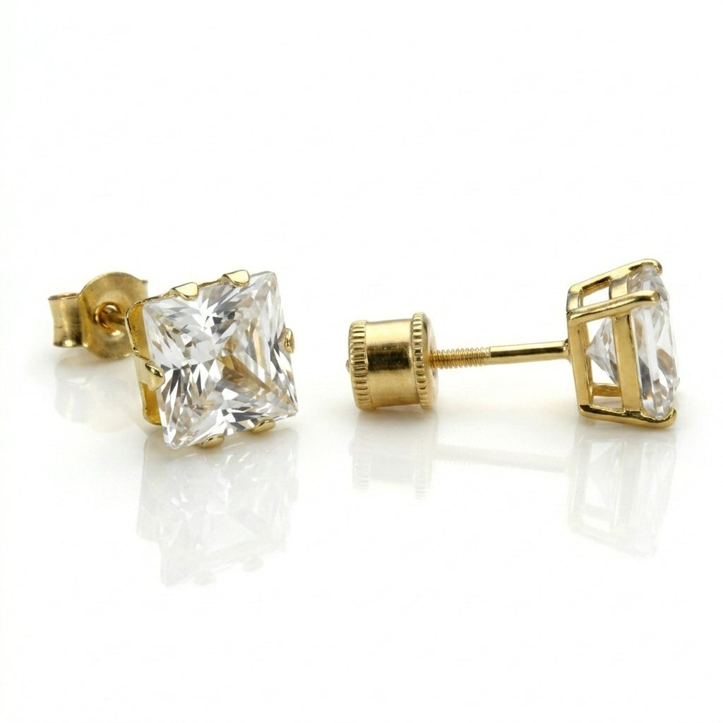 Square Crystal Gold Earing Studs PIN