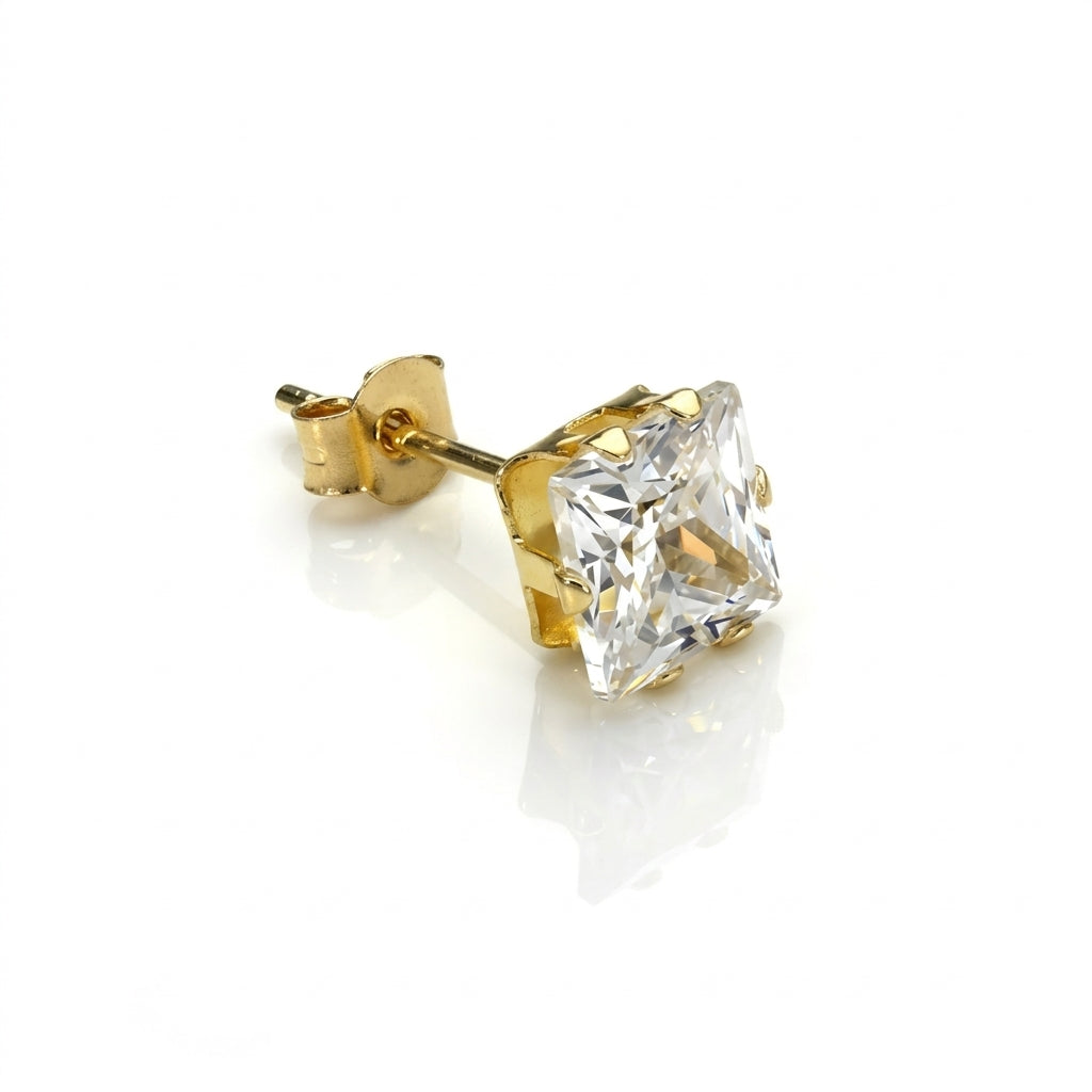 Square Crystal Gold Earing Studs PIN