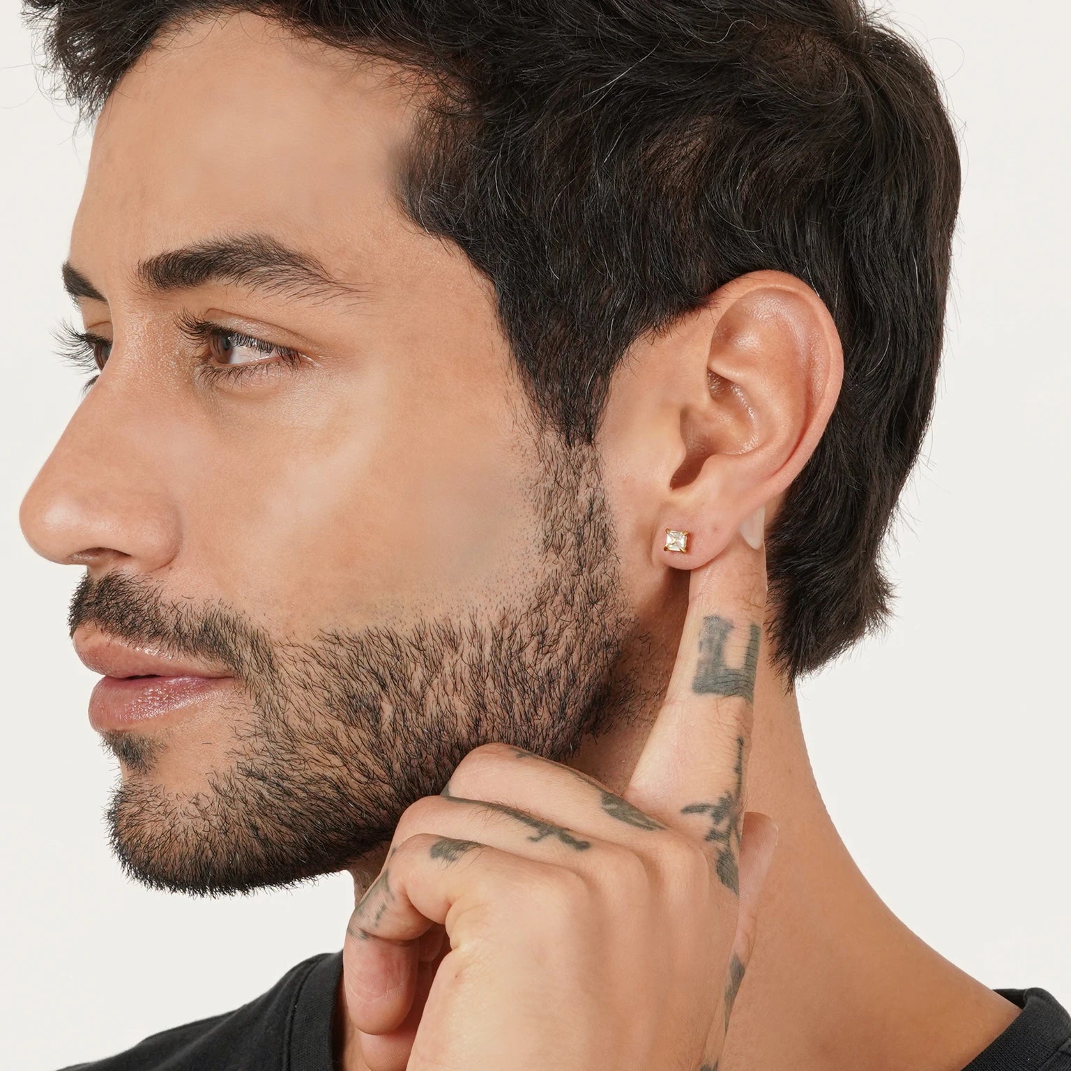 Square Crystal Gold Earing Studs PIN